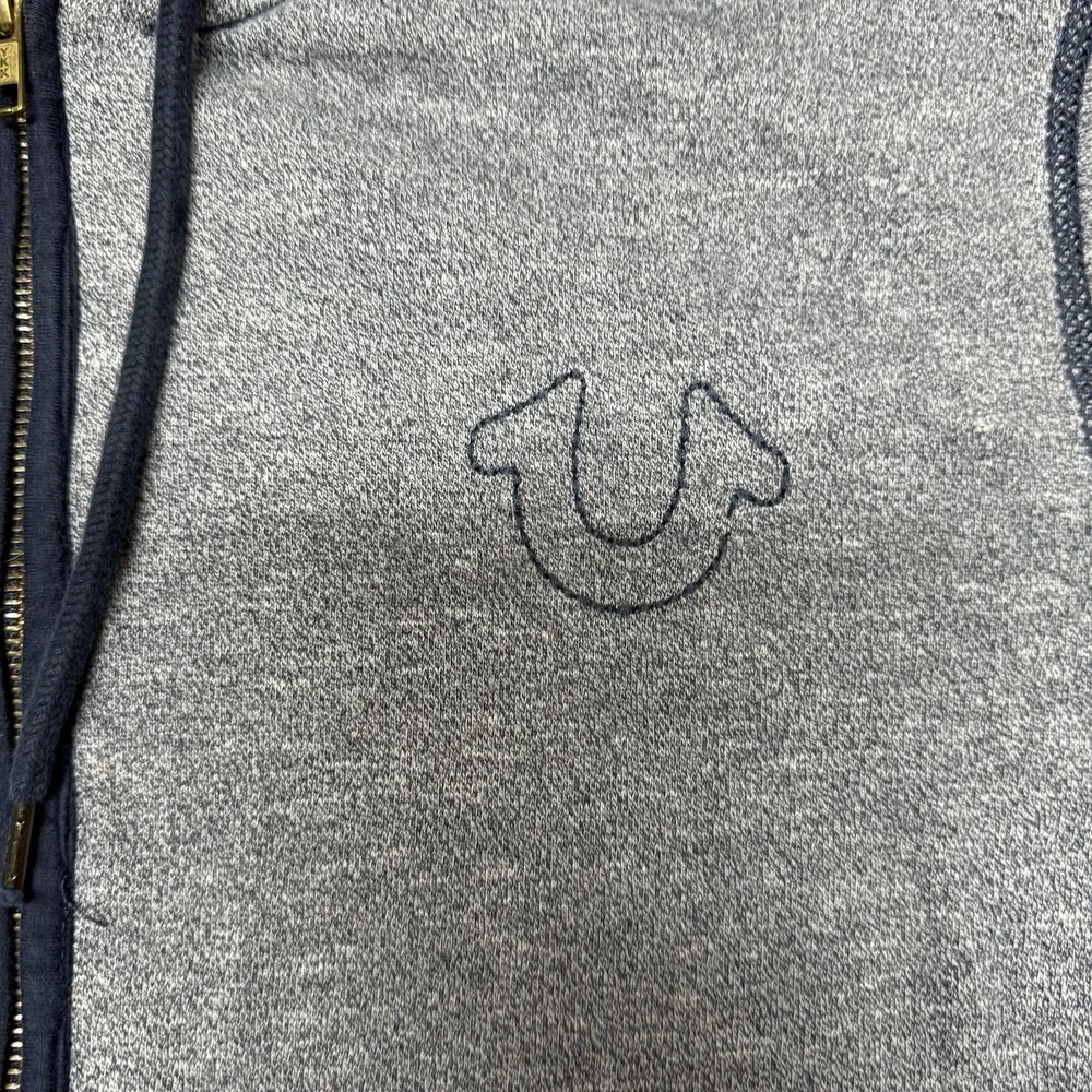 Vintage True Religion Hoodie Mens Medium M Gray Cotton Knit‎ Horseshoe Logo